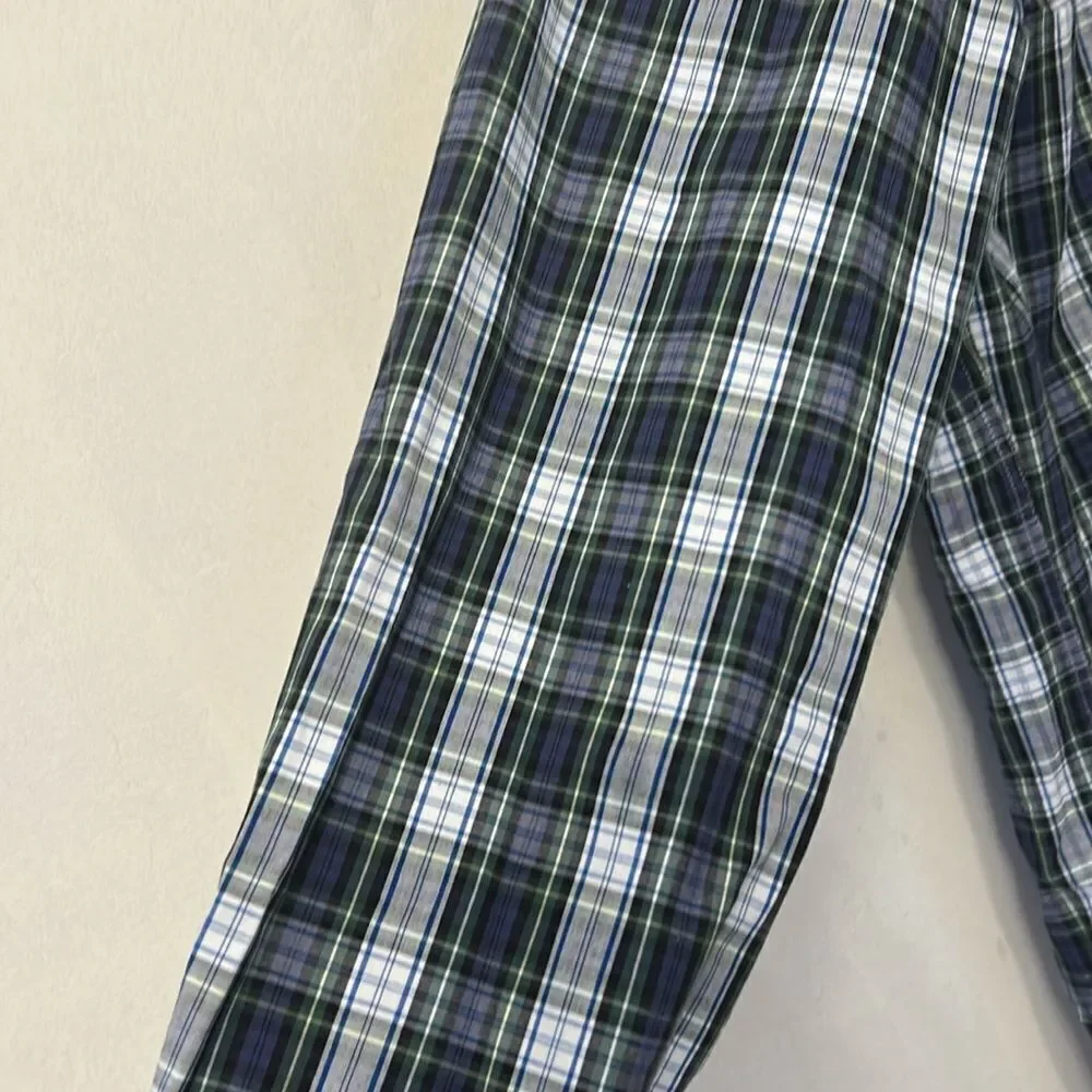 J Crew green blue white plaid long sleeve shirt Slim fit Size L EUC
